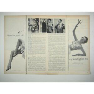 Vintage 1950s Maidenform Bra Print Ad Fishnet Legs Lingerie 2 Half Page